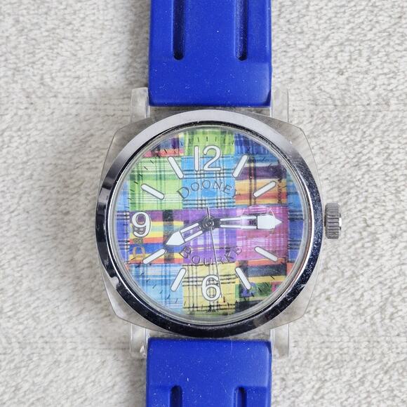 Dooney & Bourke Women’s Quartz Wrist Watch Colorful Plaid Dial Blue Silicone - Picture 1 of 12